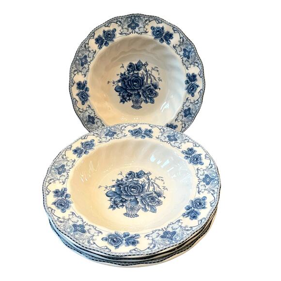Palate & Plate Blue Rose Floral Porcelain Soup Bowls 8.5" Set 4 Shabby Chic NEW - Picture 4 of 8